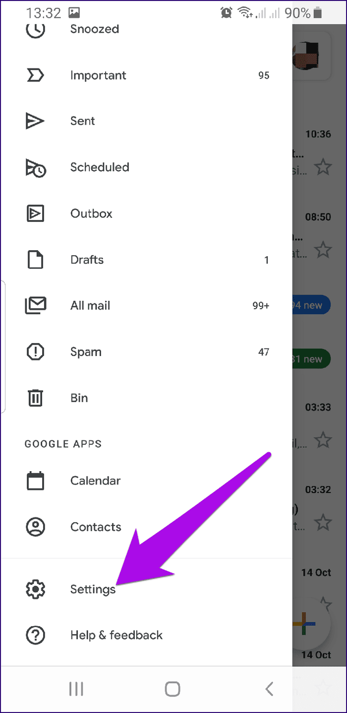 Отключить приложения темного режима в настройках Gmail