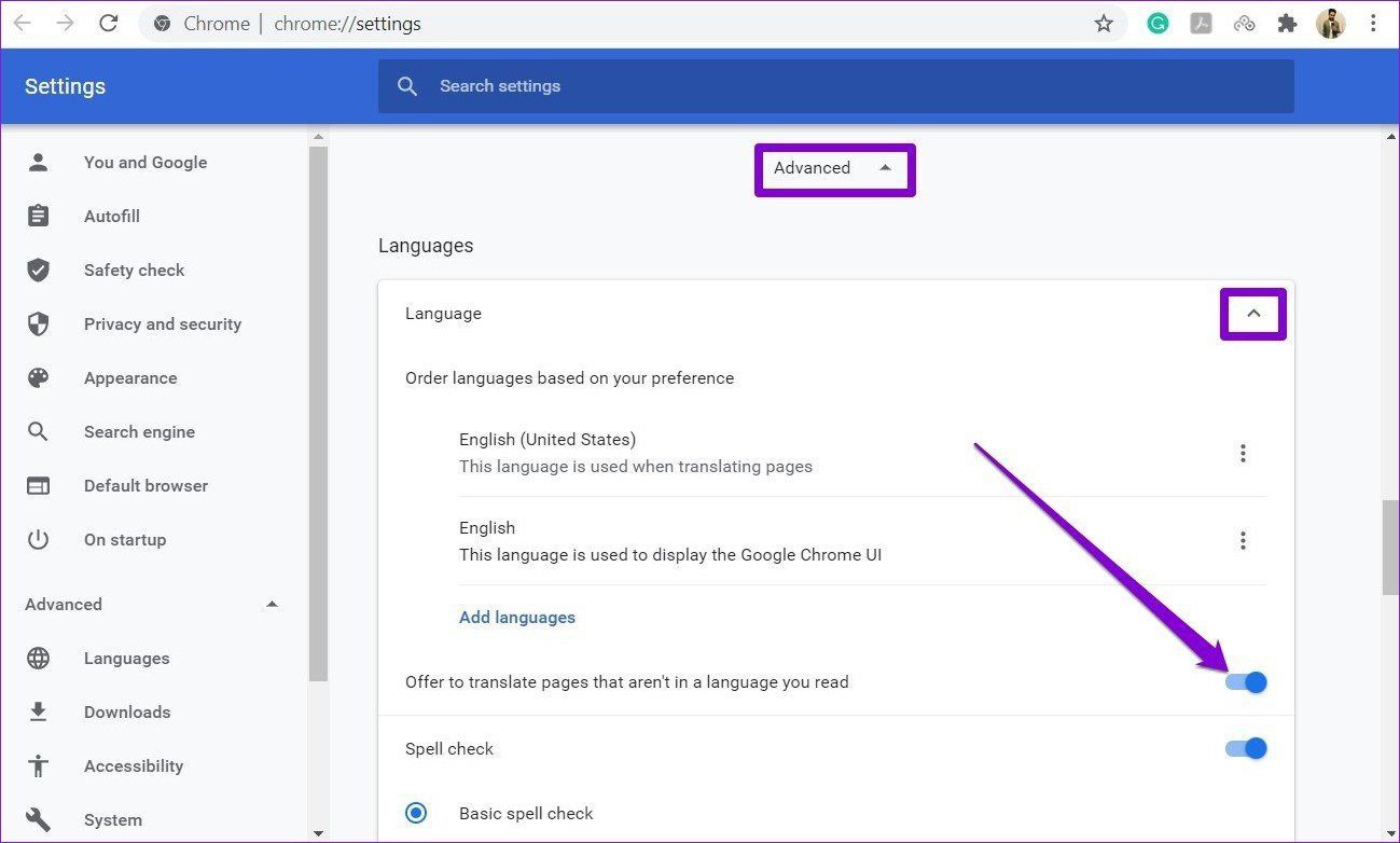 Включить функцию автоматического перевода в Google Chrome