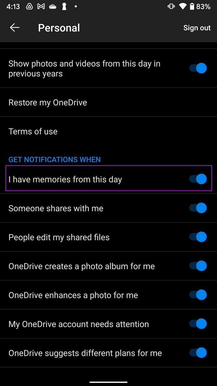 Отключить память onedrive на андроиде