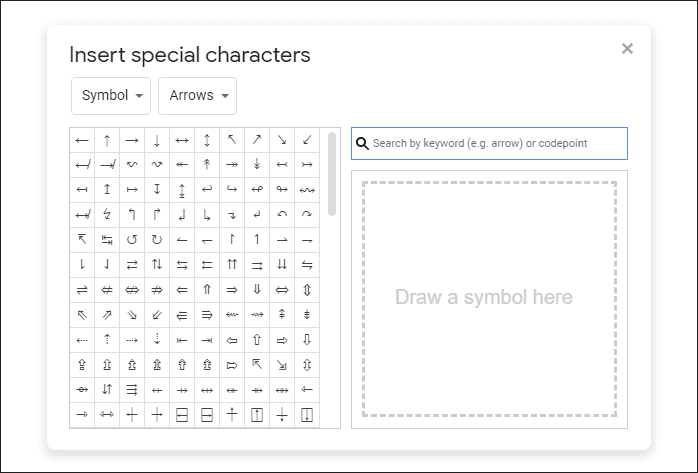 Вставка специальных символов в Документы Google 1