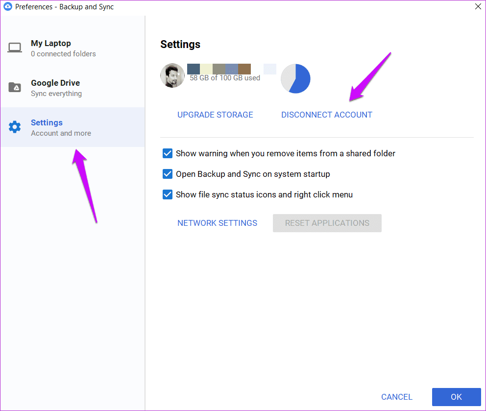 Изменение местоположения папки Google Диска в Windows 10 2