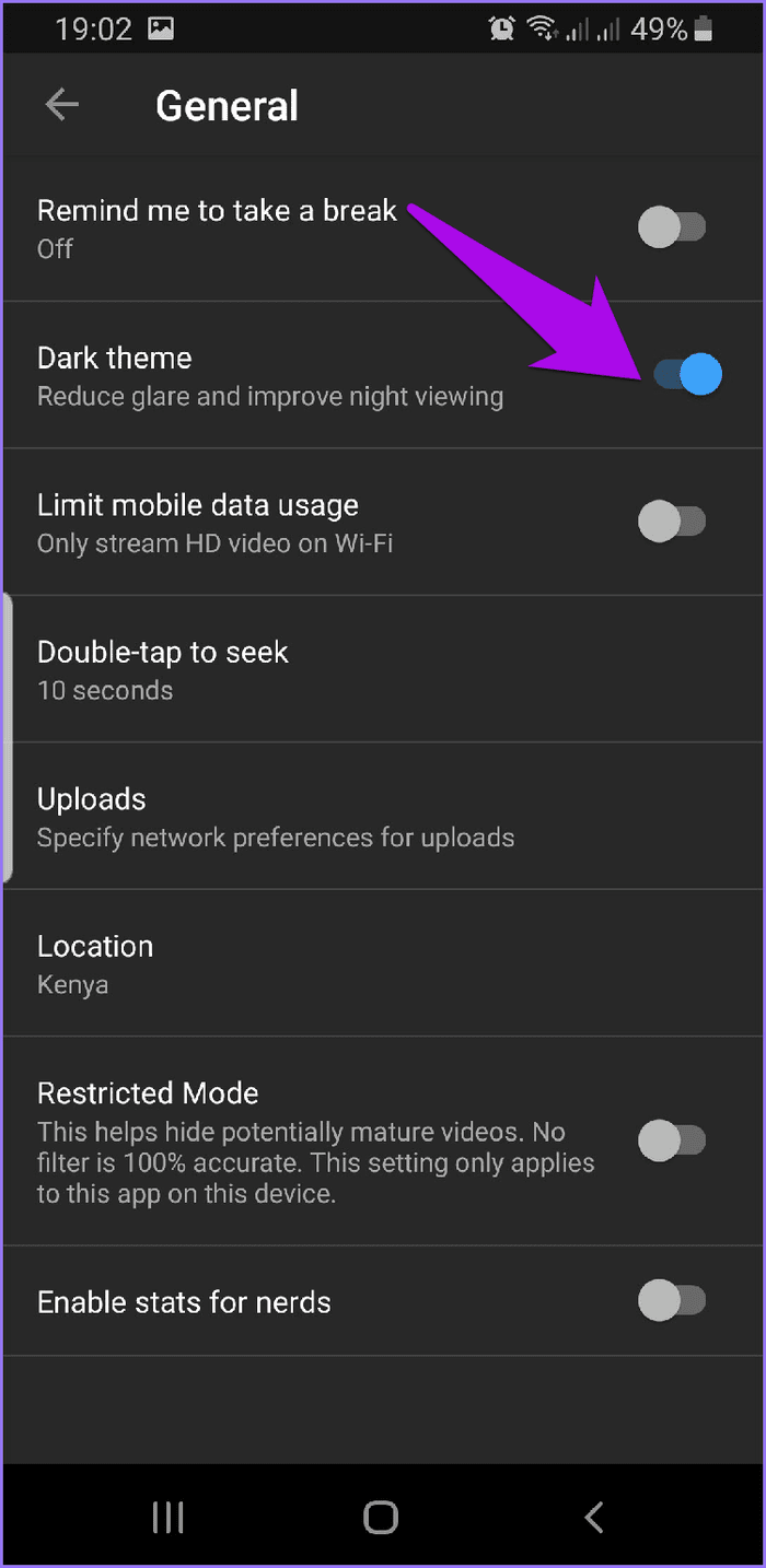 Отключить приложения в темном режиме Youtube Dark Theme Toggle