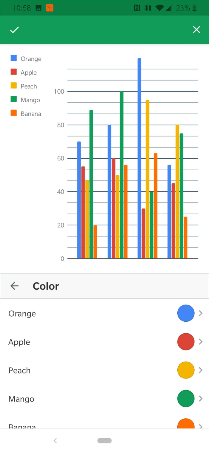 Как добавить текст и форматировать легенды в Google Sheets Mobile 1