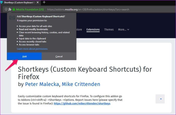 Настройка сочетаний клавиш Firefox 7