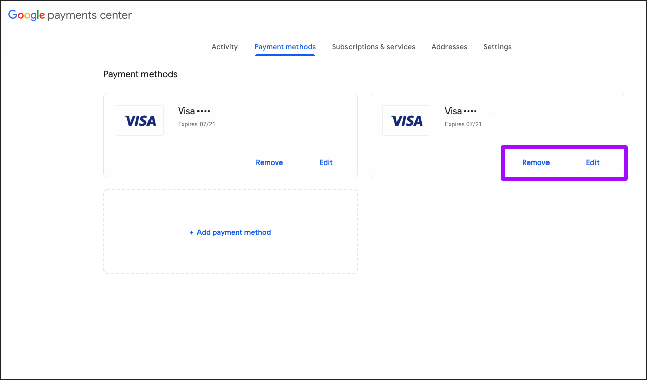 Chrome Добавить Удалить информацию о кредитной карте 6