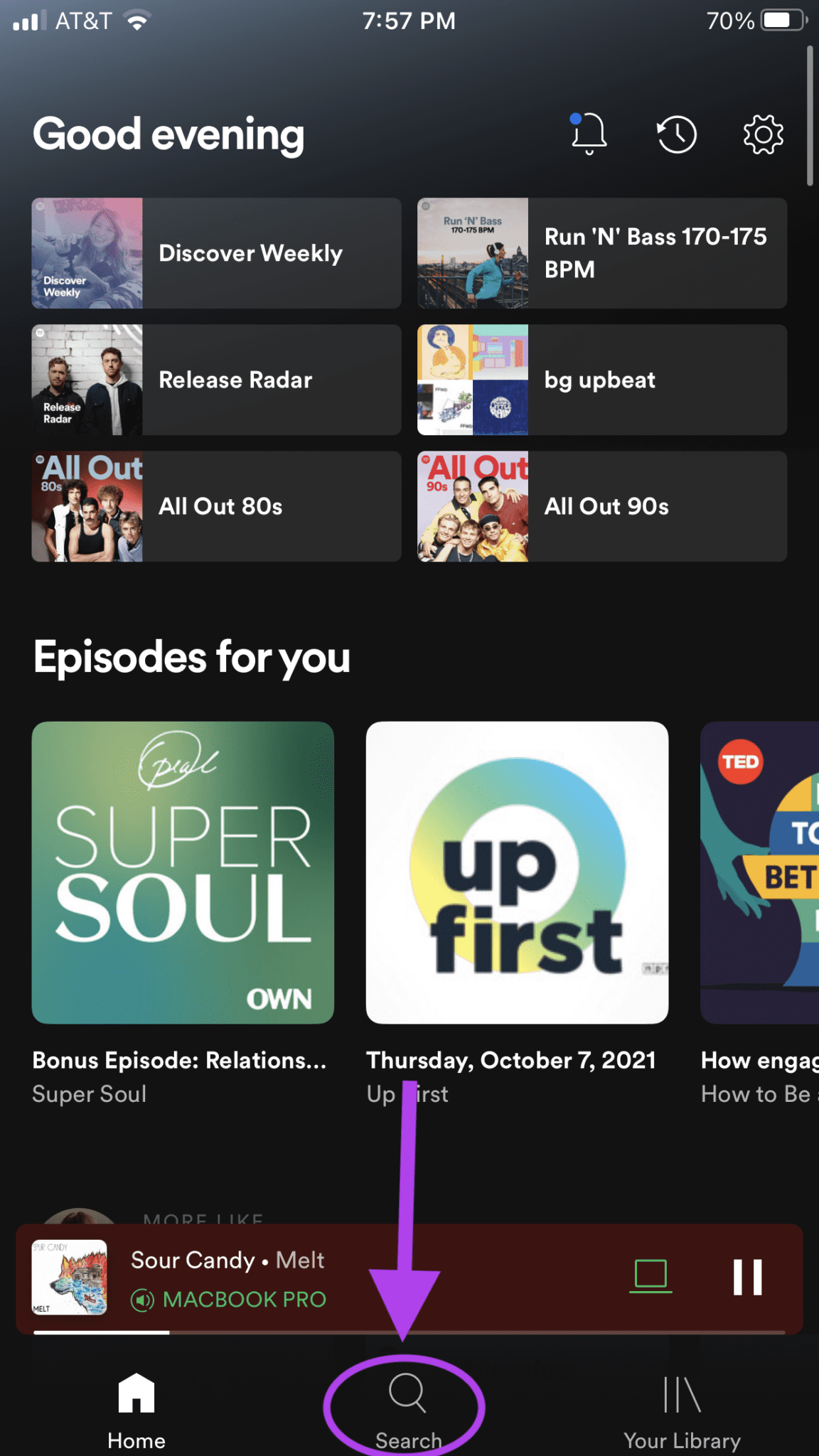 Домашняя страница Spotify