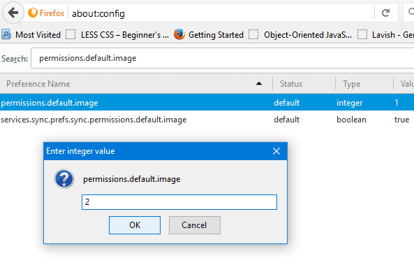 Вручную отключить изображения Firefox