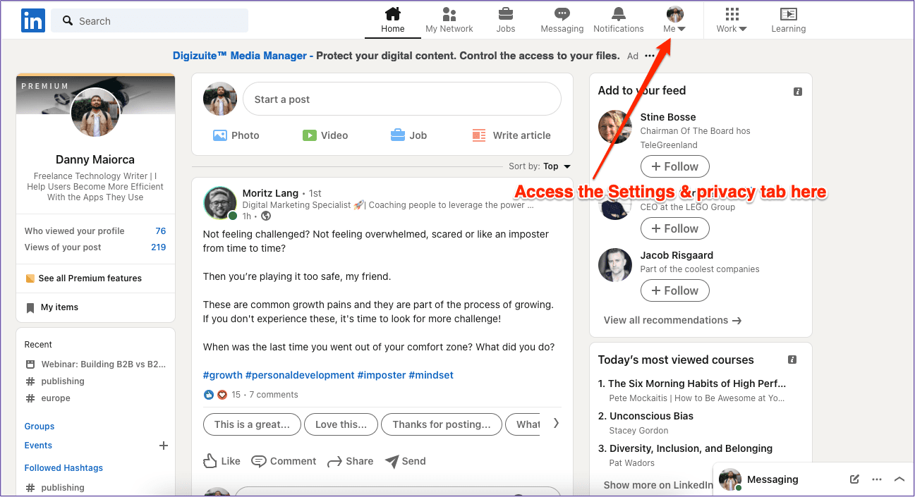 LinkedIn закройте настройки своего аккаунта