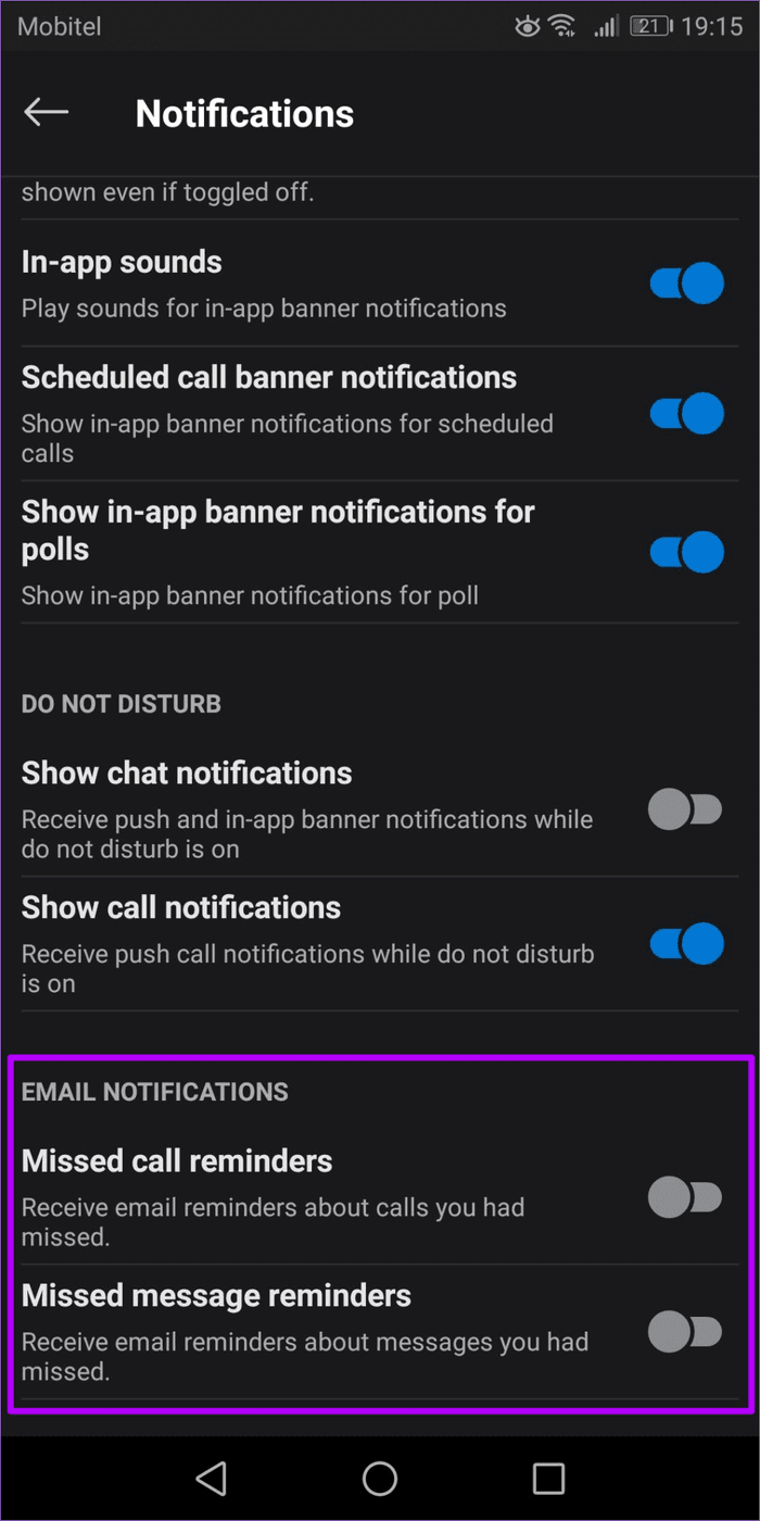 Отключить уведомления по электронной почте Skype Desktop Mobile 6