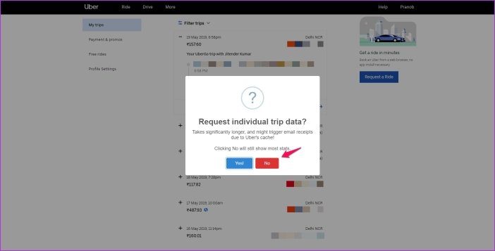 Проверить историю поездок Uber 6