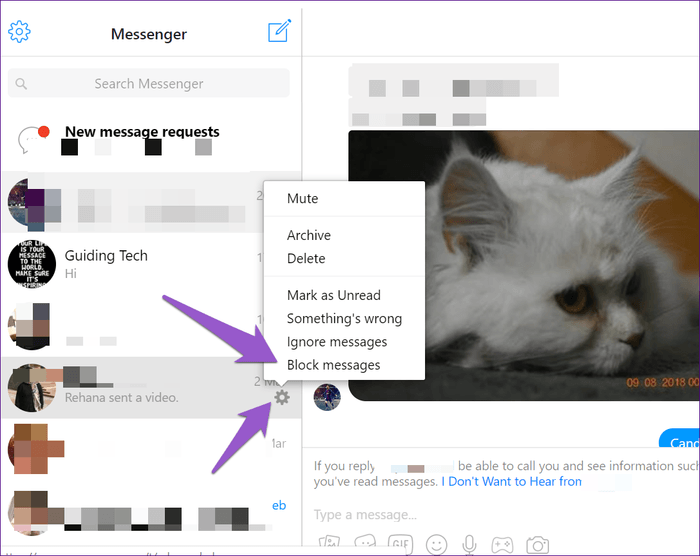 Заблокировать в Facebook Messenger 10