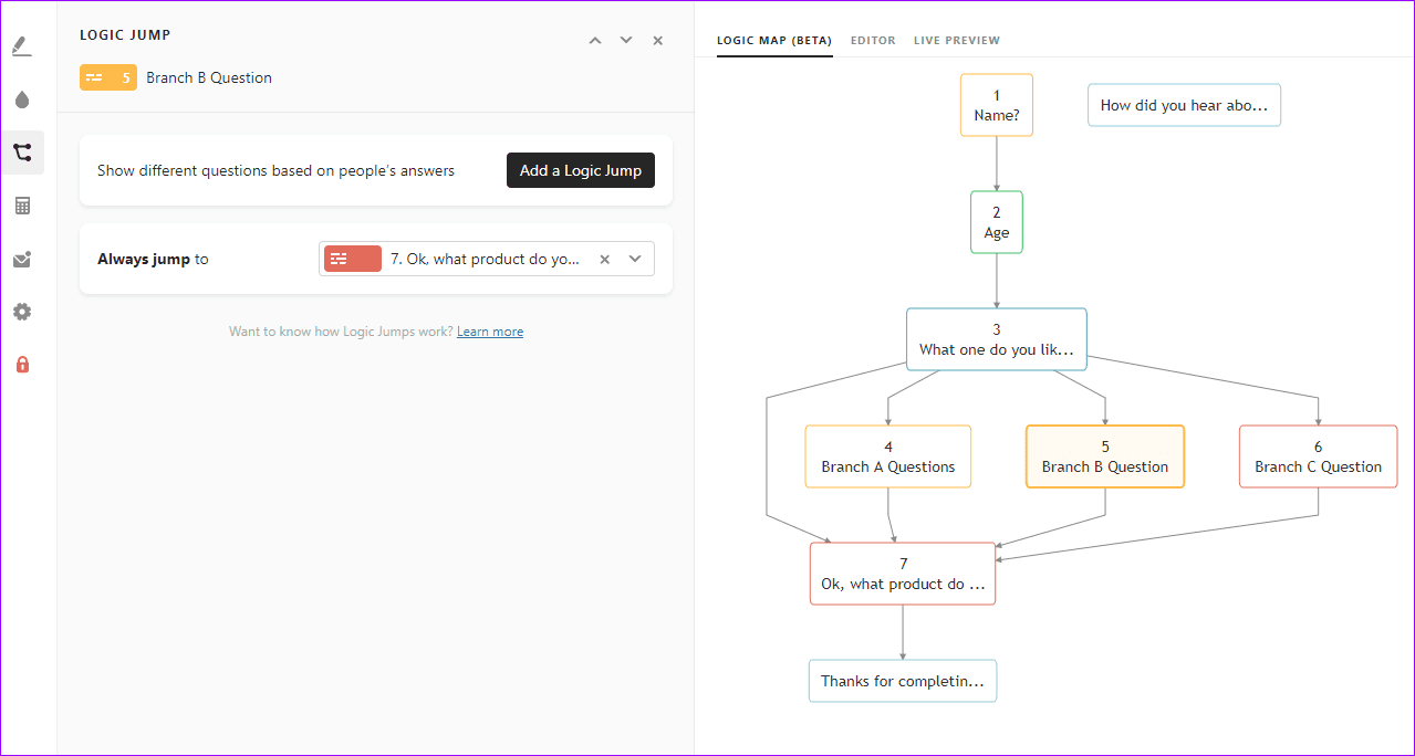 Как использовать логический переход для множественного выбора в Typeform 45 1
