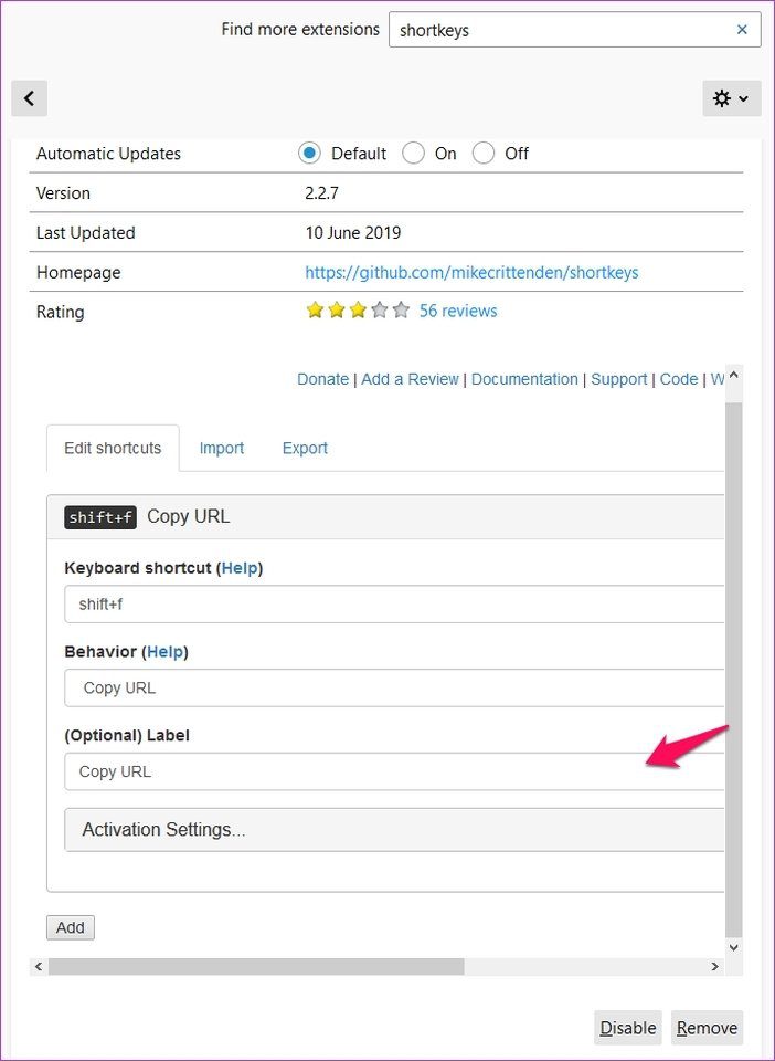 Настройка сочетаний клавиш Firefox 11