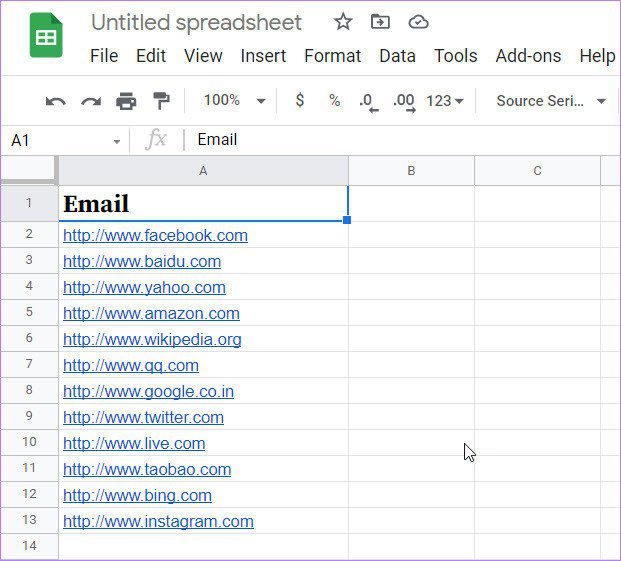 Список адресов Google Sheets