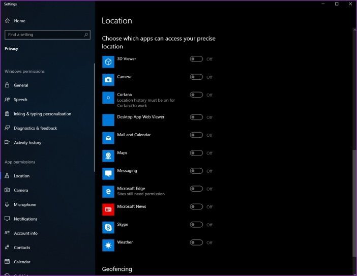 Настройки конфиденциальности Windows 10 5