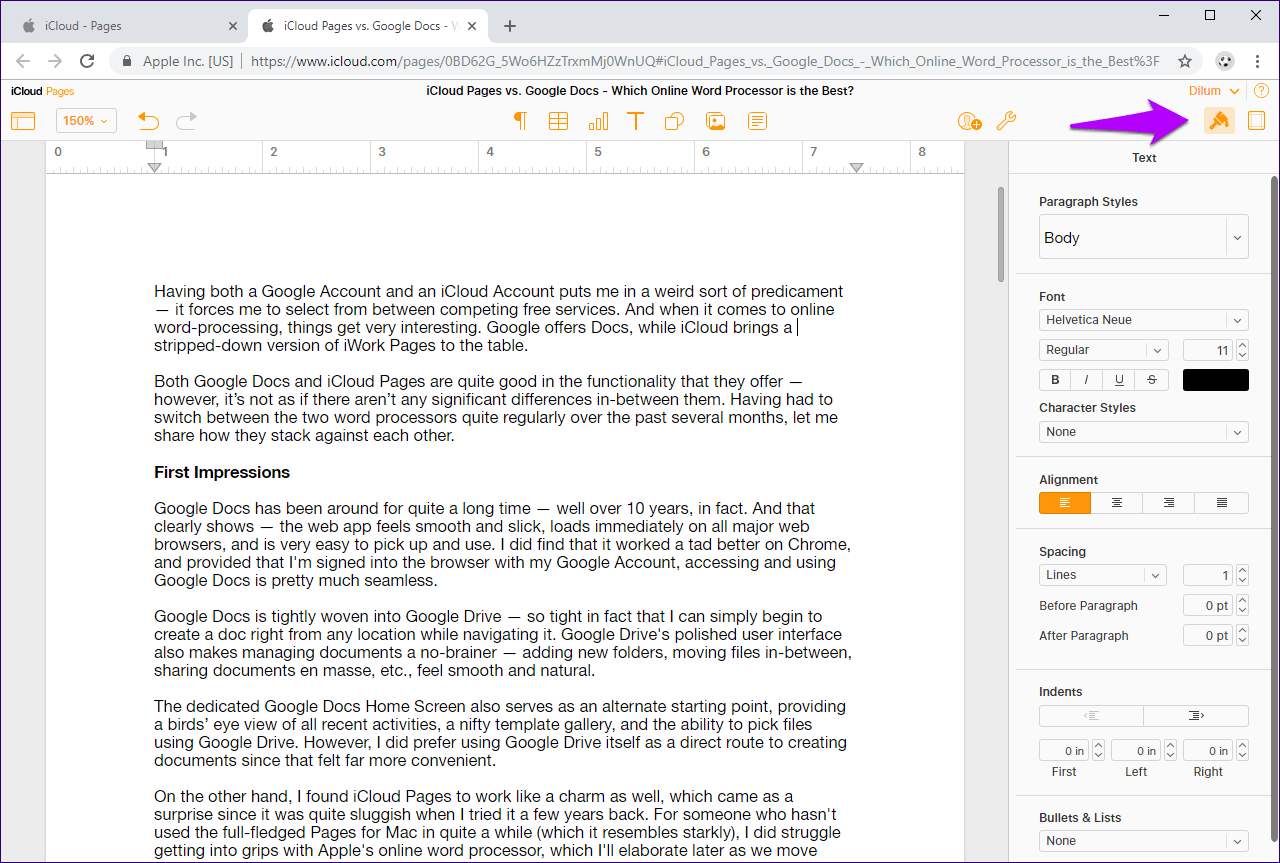 Сравнение Icloud Pages и Google Docs 6