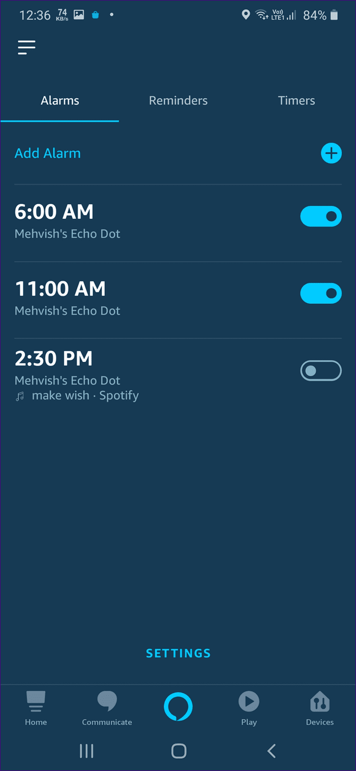 Тревоги Alexa на эхогиде 3