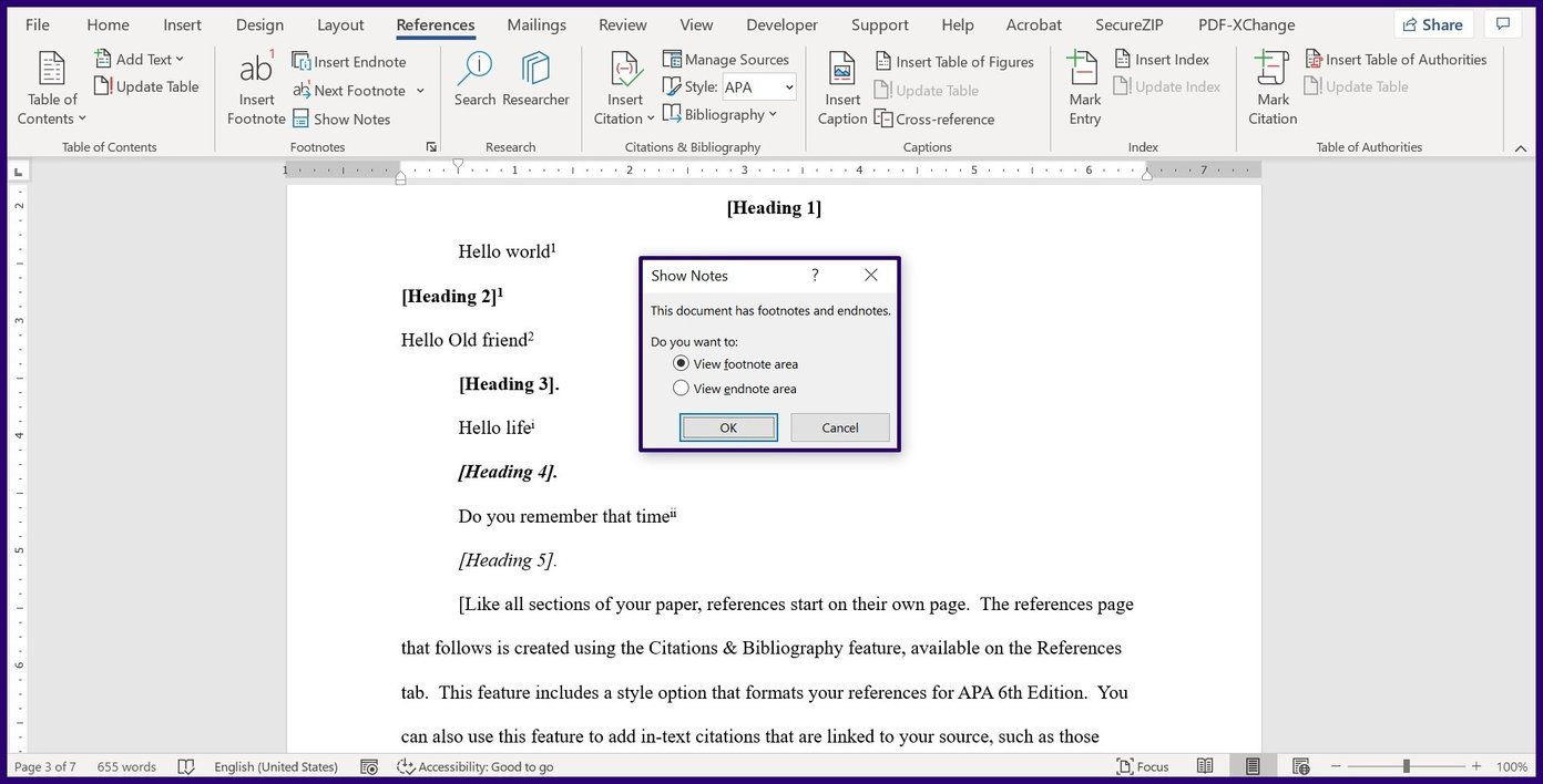 Как создавать и вставлять сноски и концевые сноски в Microsoft Word шаг 8