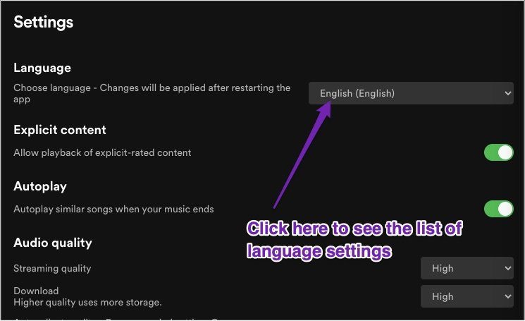 Spotify изменить языковые настройки