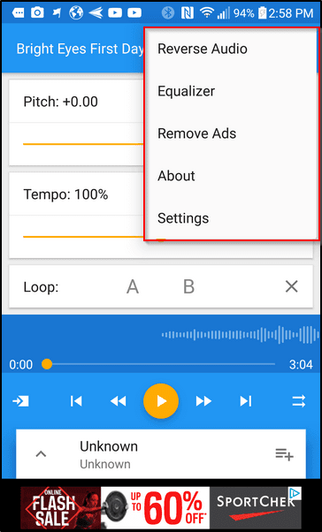Дополнительные настройки Music Speed ​​Changer
