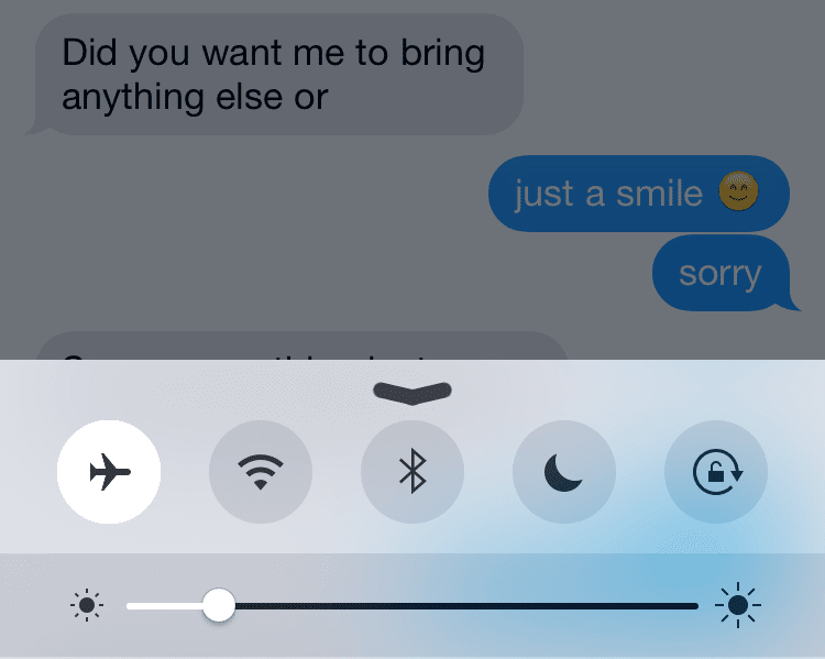 Центр управления iPhone в режиме полета
