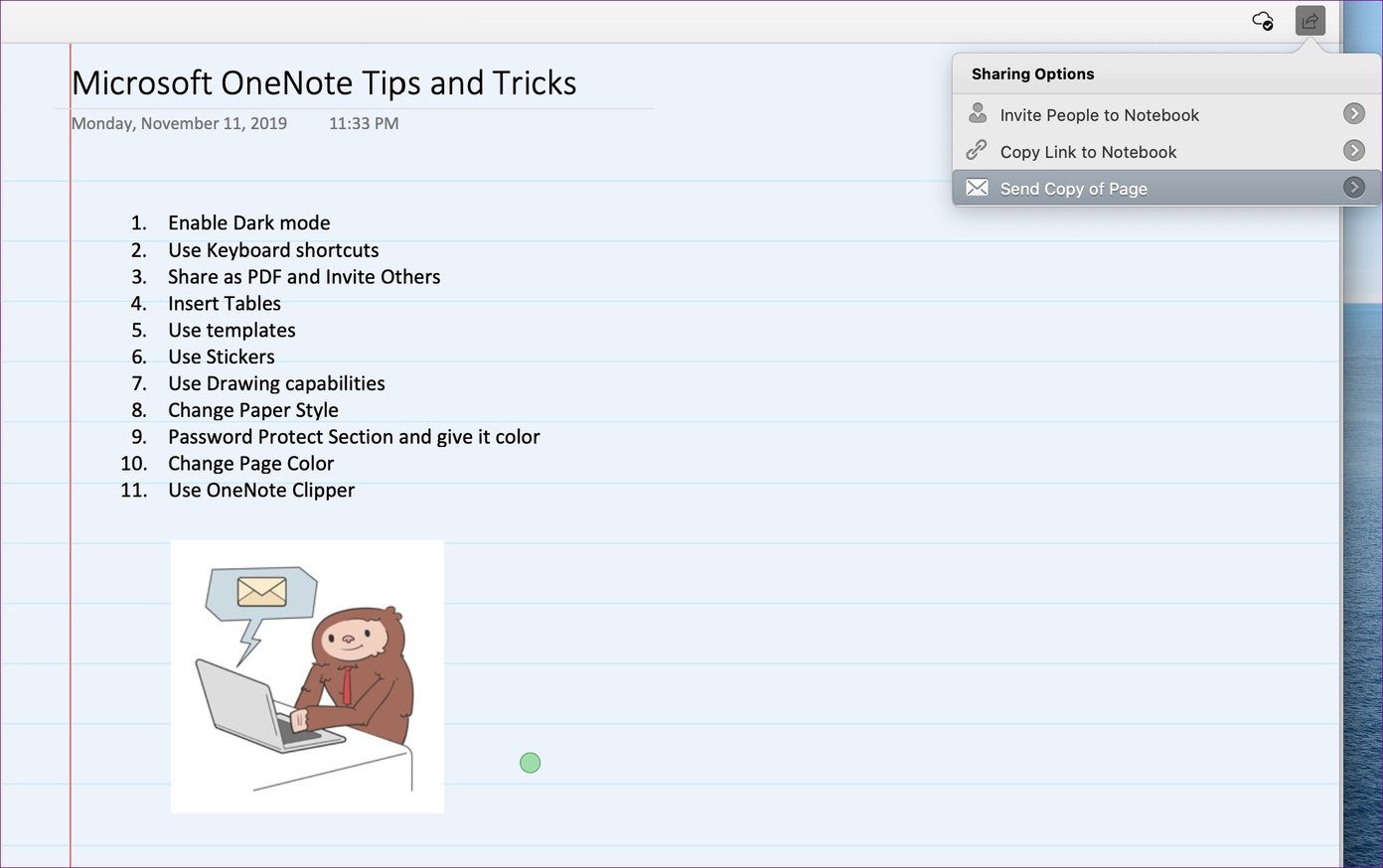Поделиться OneNote