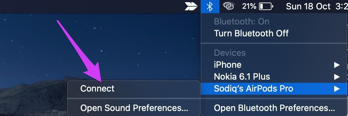 Исправить отключенные Airpods Mac 08