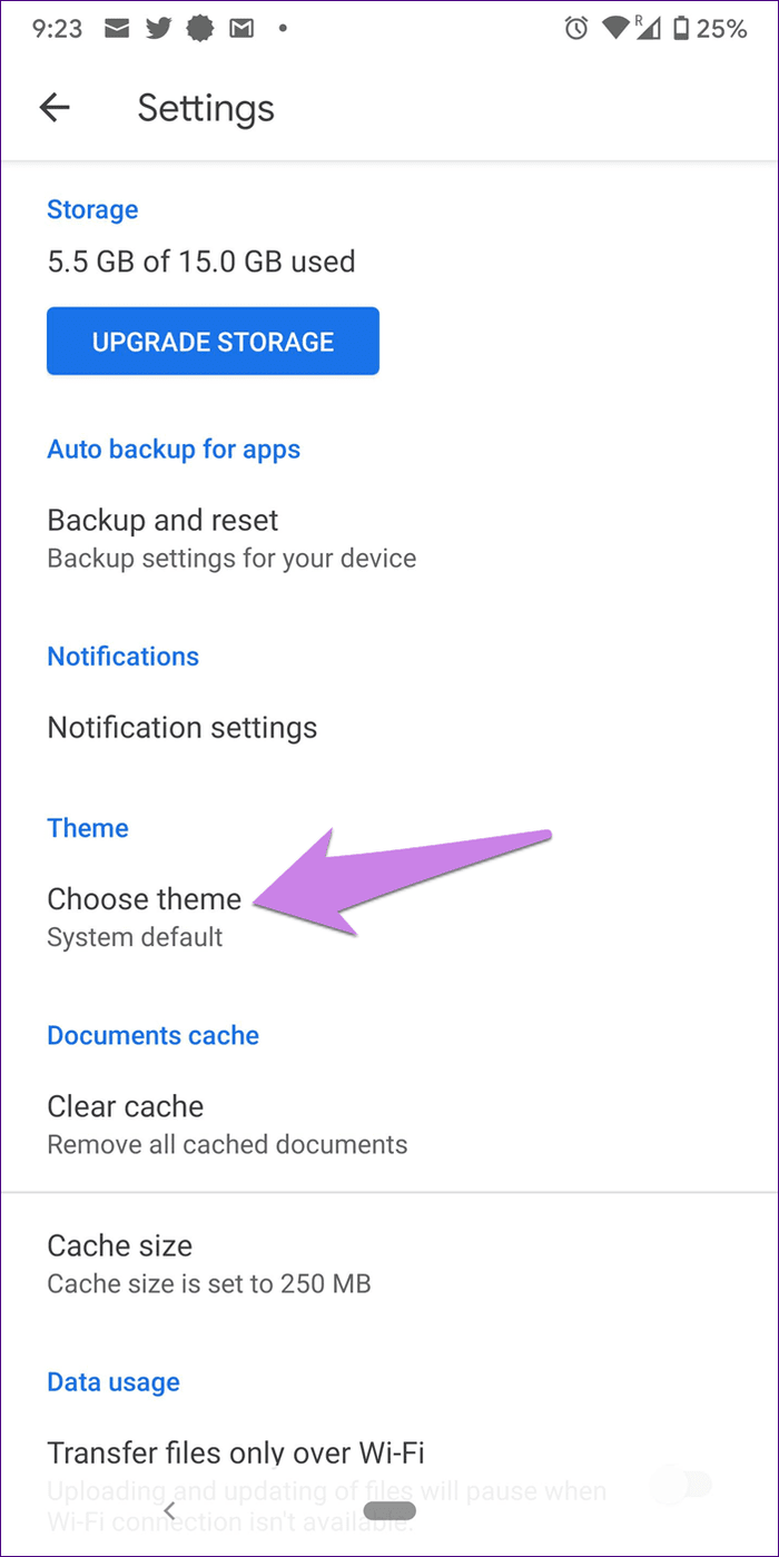 Отключить темный режим Google Apps 17