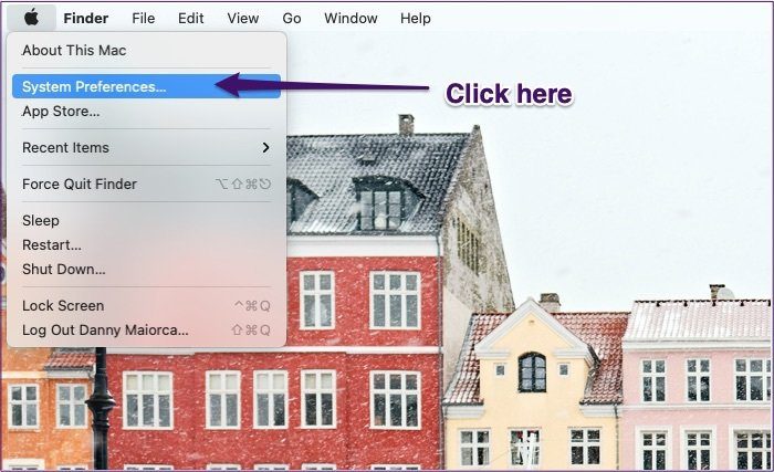 Раскрывающееся меню «Системные настройки Mac