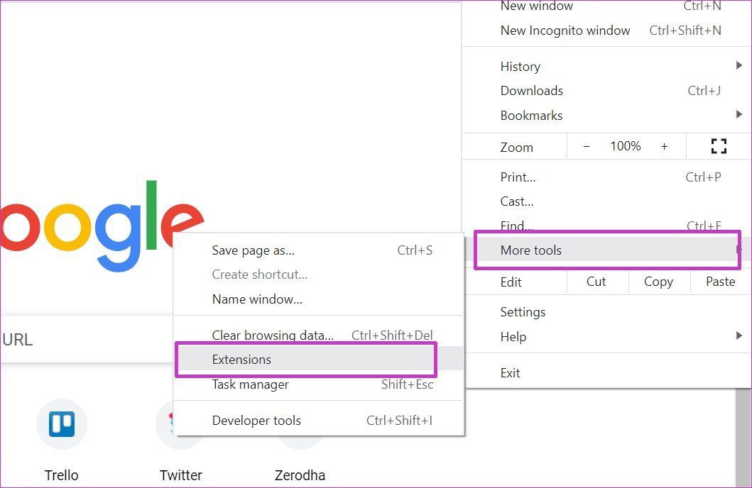 Откройте меню расширений Chrome