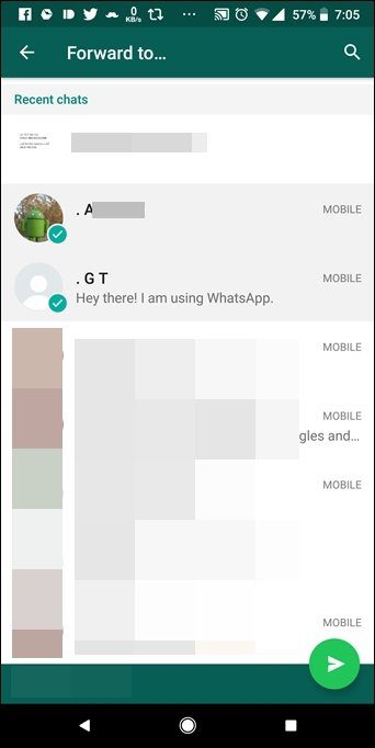 Переслать сообщение WhatsApp нескольким контактам и группам людей 2A