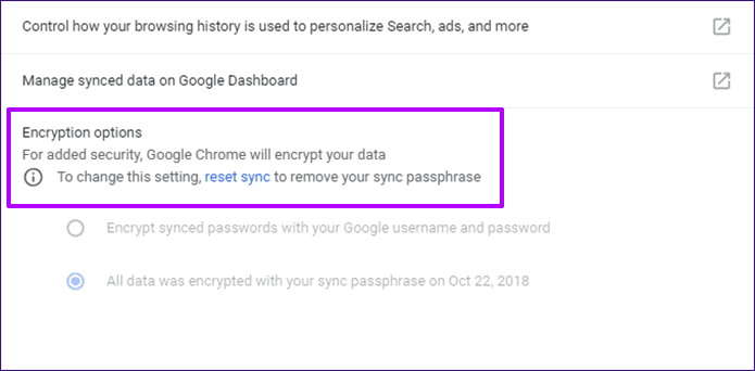 Chrome Используйте кодовую фразу синхронизации 5