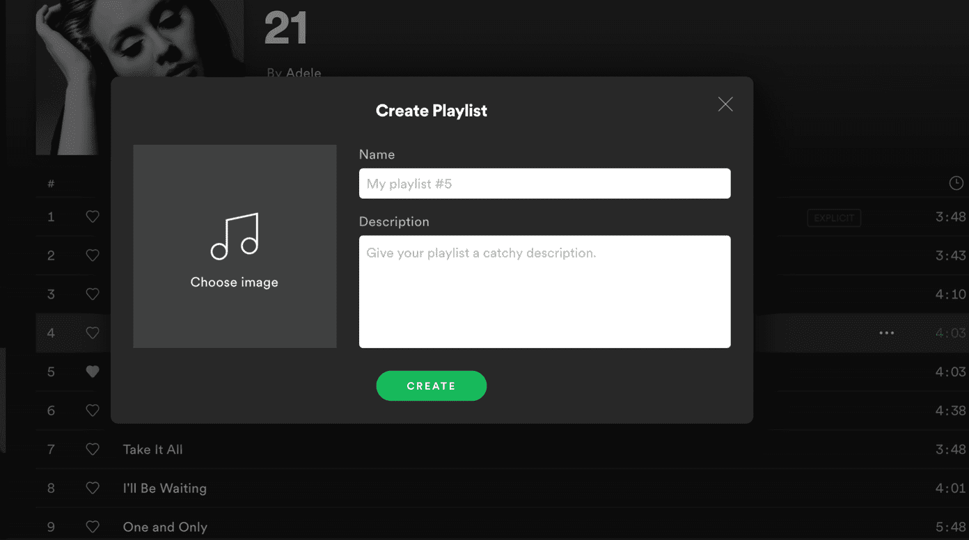 Создать плейлист Spotify