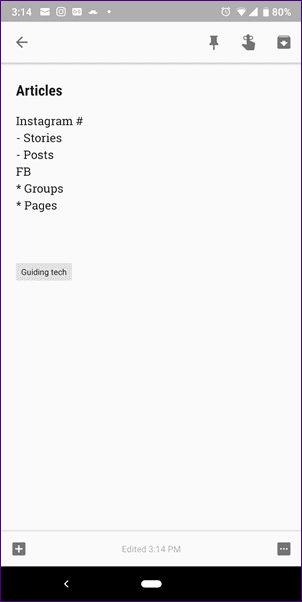или тире (-).  По сути, Google Keep не предлагает специальной кнопки для создания маркированных списков, но если вы нажмете любую из упомянутых клавиш, будет создан маркированный список.  Когда вы нажимаете клавишу Enter, Keep автоматически добавляет перед ним тот же символ списка.