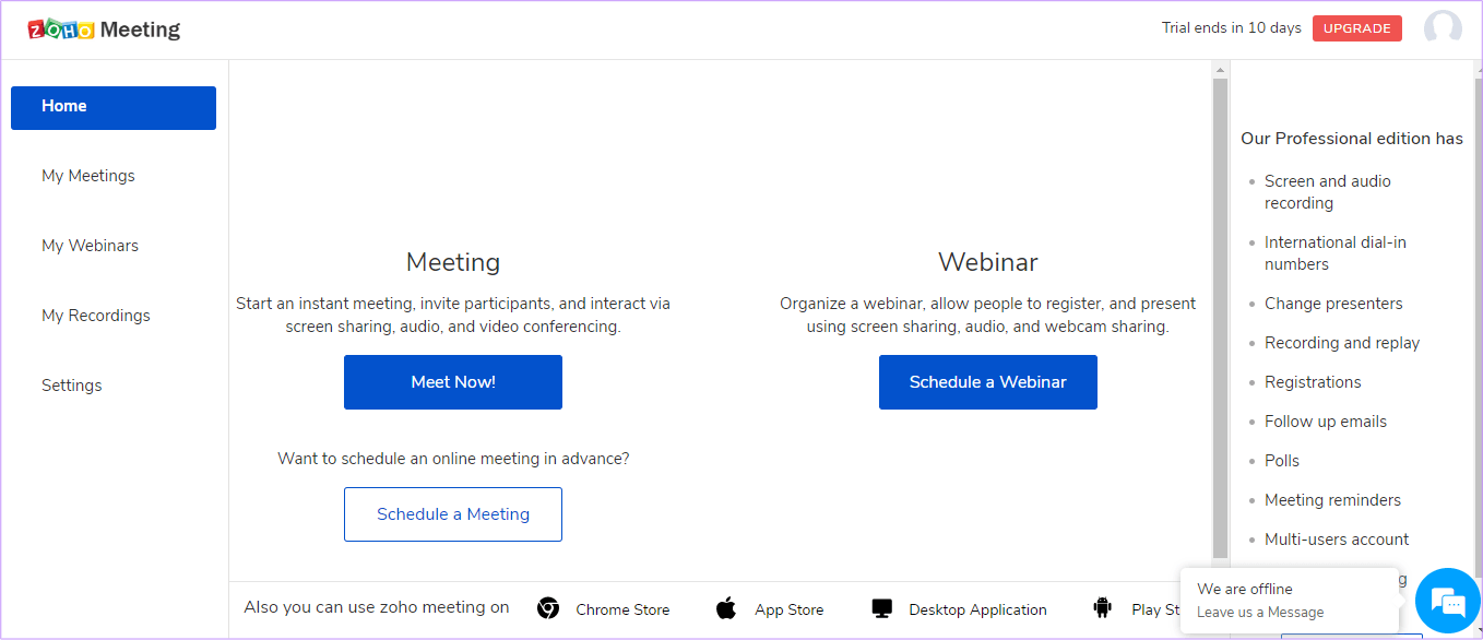 Zoho Meeting Dashboard Zoom Альтернативы