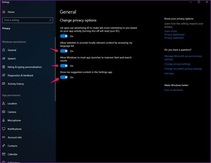 Настройки конфиденциальности Windows 10 7