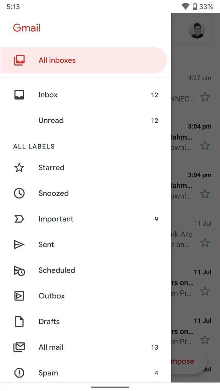 Непрочитано в приложении Gmail