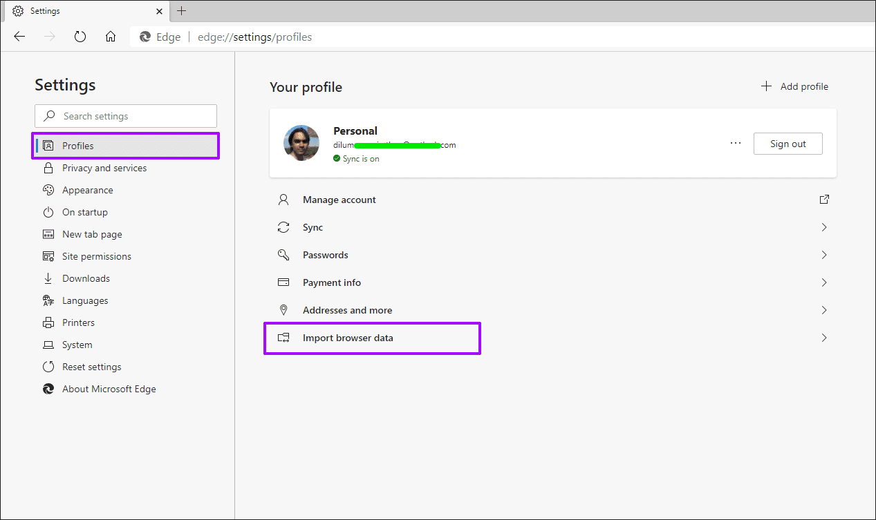 Импорт данных браузера Microsoft Edge Chromium 4