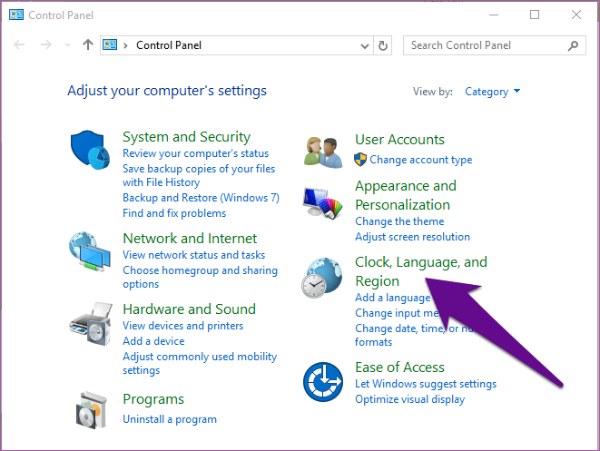 Изменить клавиатуру Windows 10 с Великобритании на нас