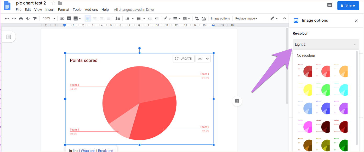 Добавить круговую диаграмму Google Docs 10
