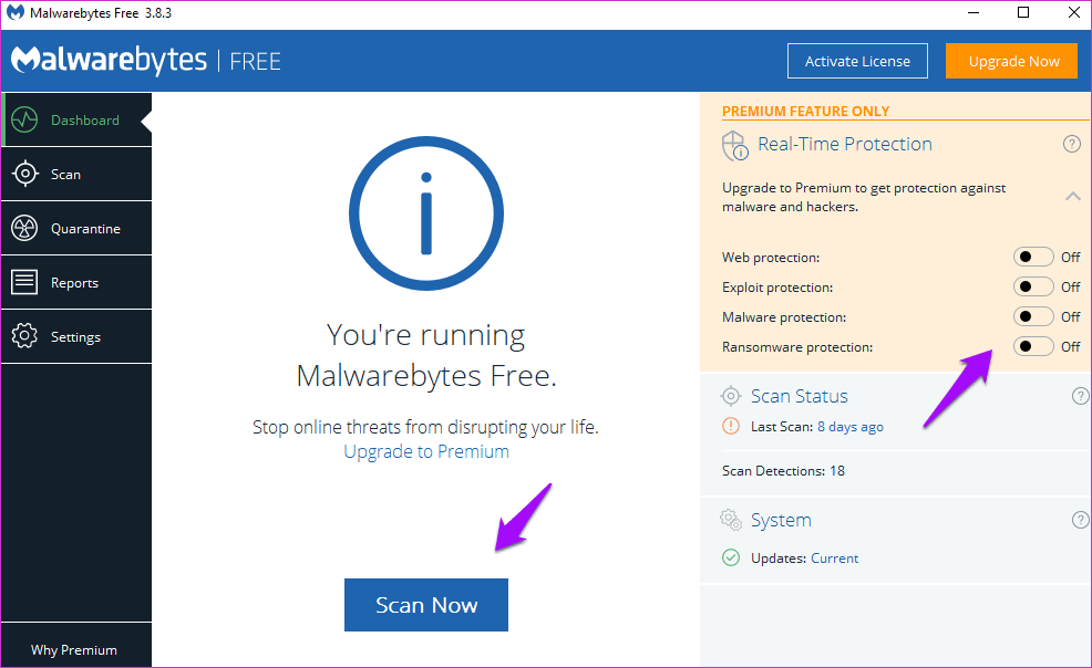 Используйте Malwarebytes для удаления угроз и других уловок 1