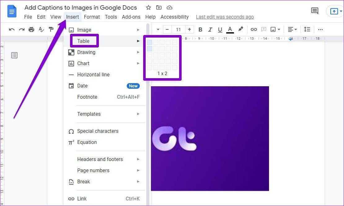 Вставить таблицу в Документы Google