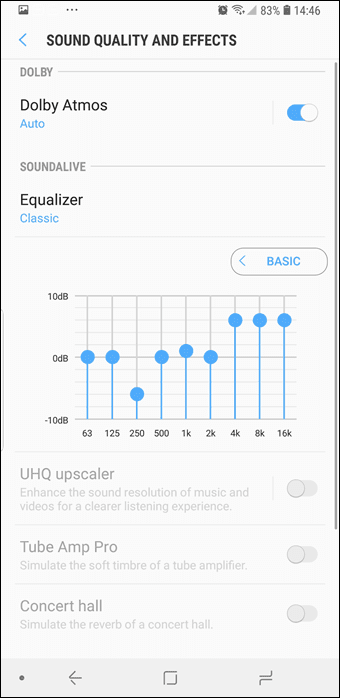 Настройки звука Samsung Galaxy S9 2