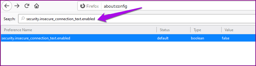 Получить значок зеленого замка Firefox О конфигурации небезопасно Поиск