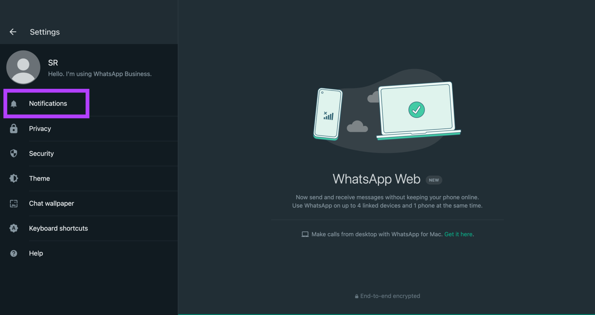 Настройки веб-уведомлений WhatsApp