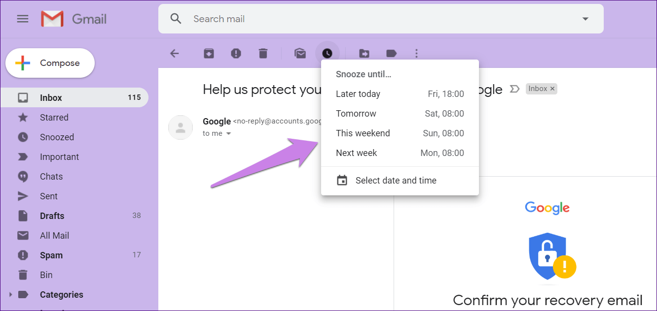 Отложить в Gmail Включить Отключить 5