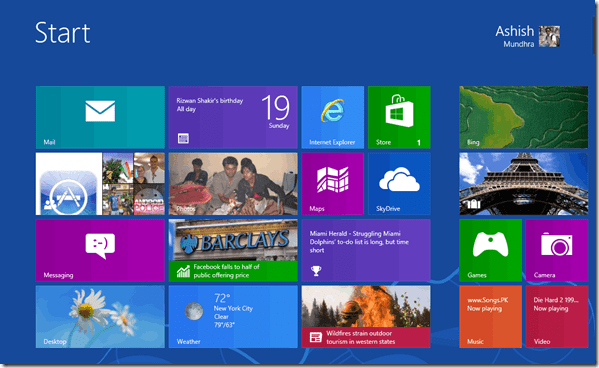 Начальный экран Windows 8