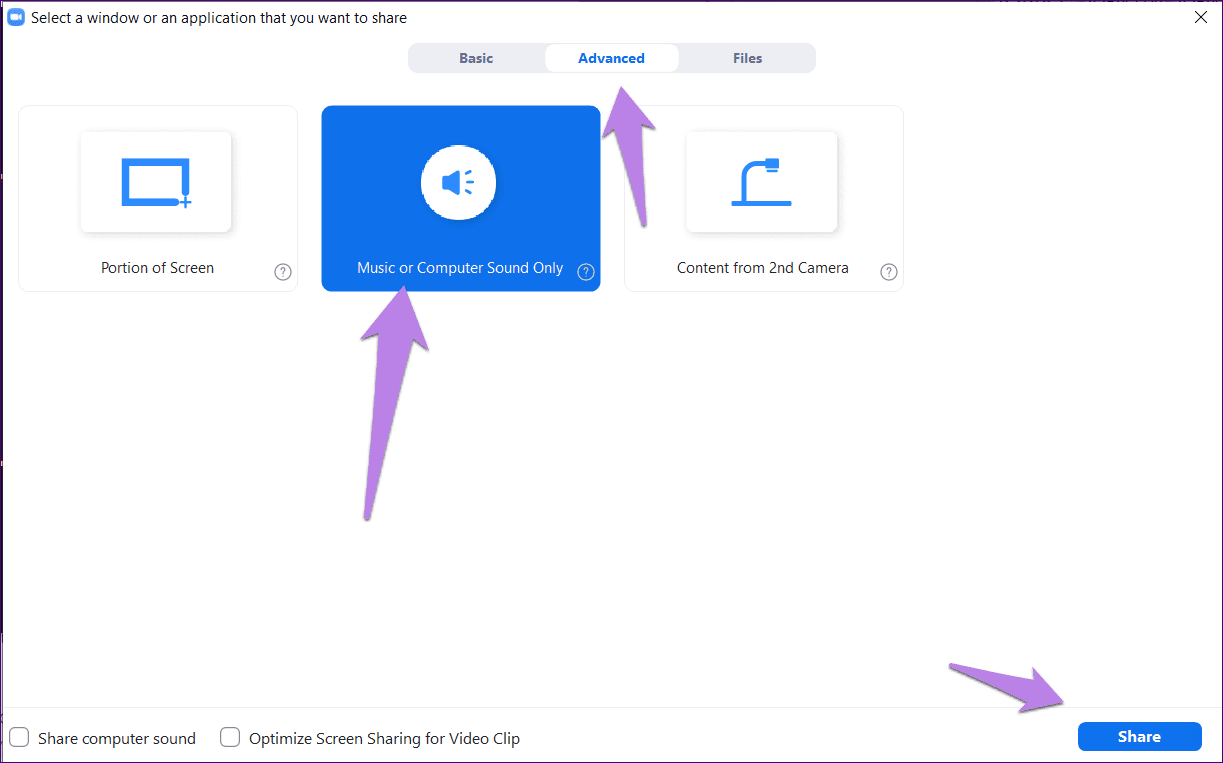 Поделитесь видео с компьютерным звуком, масштабируйте Google Meet Microsoft Teams 3