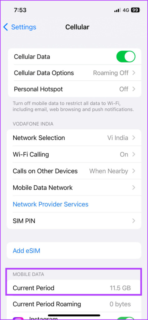 Проверьте использование мобильных данных на iPhone