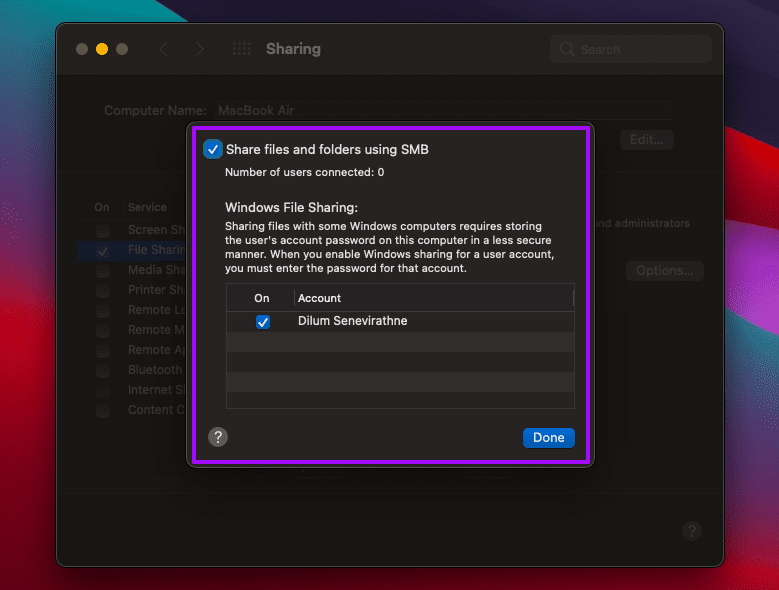 Настройте общий доступ к локальным папкам между Windows и Mac 11